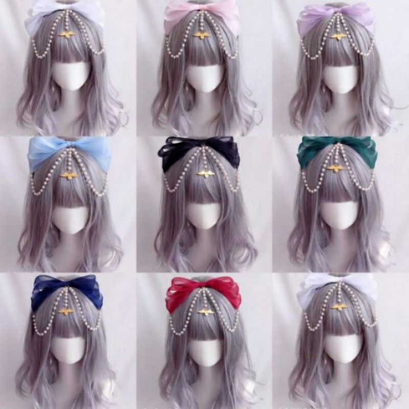 Băng Đô Nơ Voan Lolita Đính Ngọc