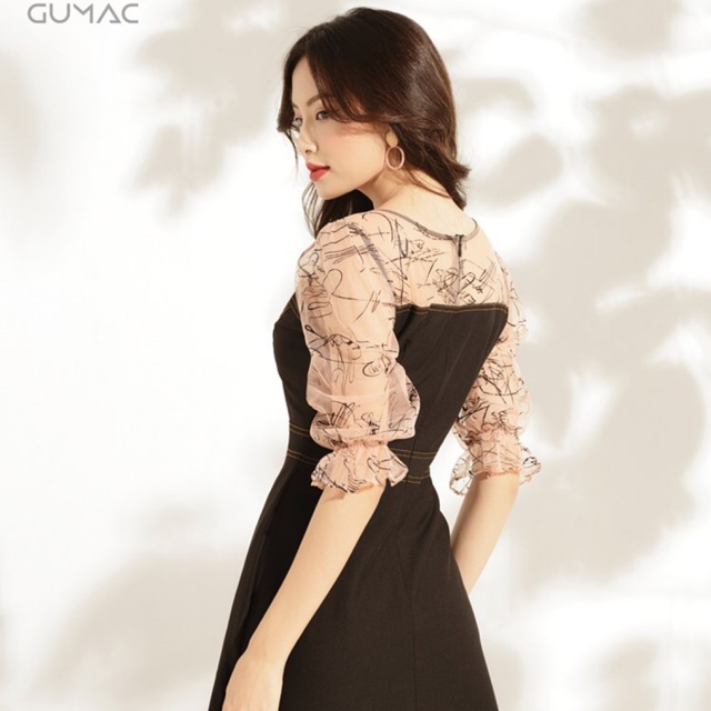 Đầm Gumac thêu ngực tay lưới