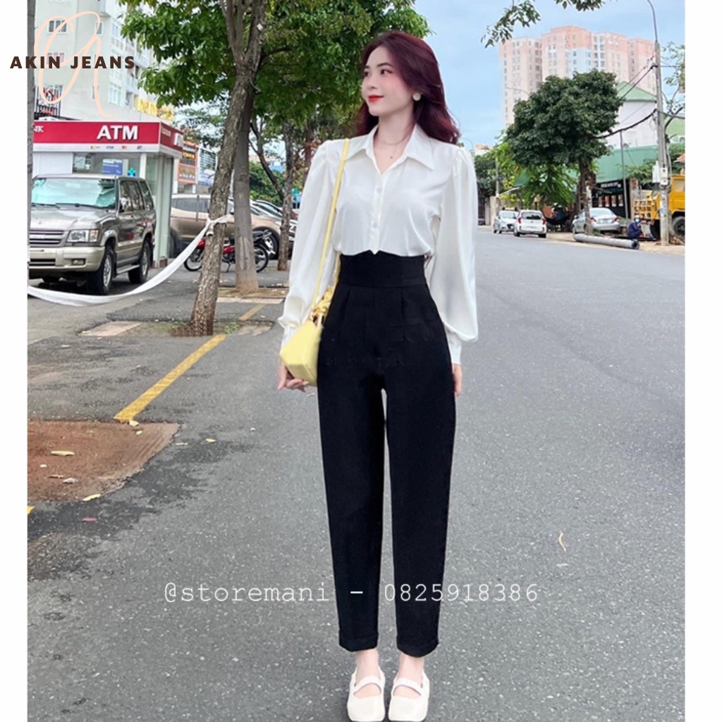 Quần Baggy Cạp Cao Akin Jeans Quần Tây Nữ Cạp V Khóa Sau Lưng Chất Vải Ruby Cao Cấp, Siêu Tôn Dáng, Bgcv