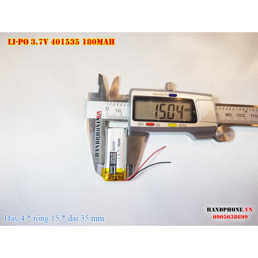 Pin Li-Po 3.7V 180mAh 401535 (Lithium Polyme) cho Tai nghe Bluetooth, Smartwatch, Máy nội soi, Cân điện tử, Camera