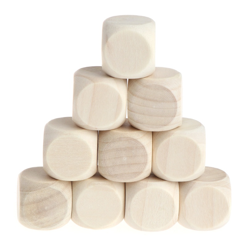 Set 10 Khối Xúc Xắc 6 Mặt Bằng Gỗ Chưa Hoàn Thành Dùng Làm Đồ Thủ Công DIY
