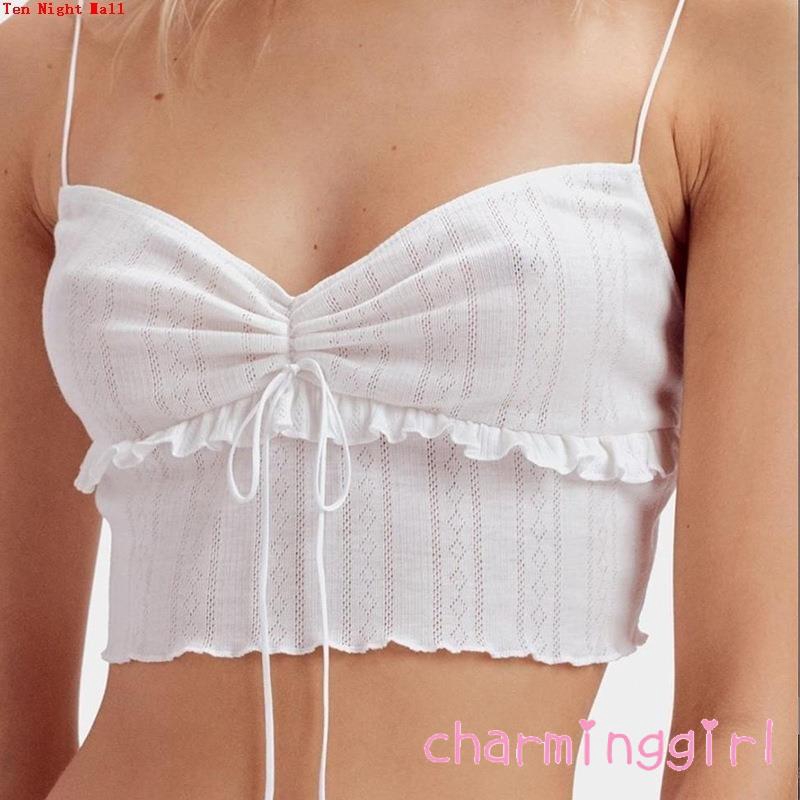 Áo yếm cổ chữ V màu trơn thời trang mùa hè quyến rũ cho nữ