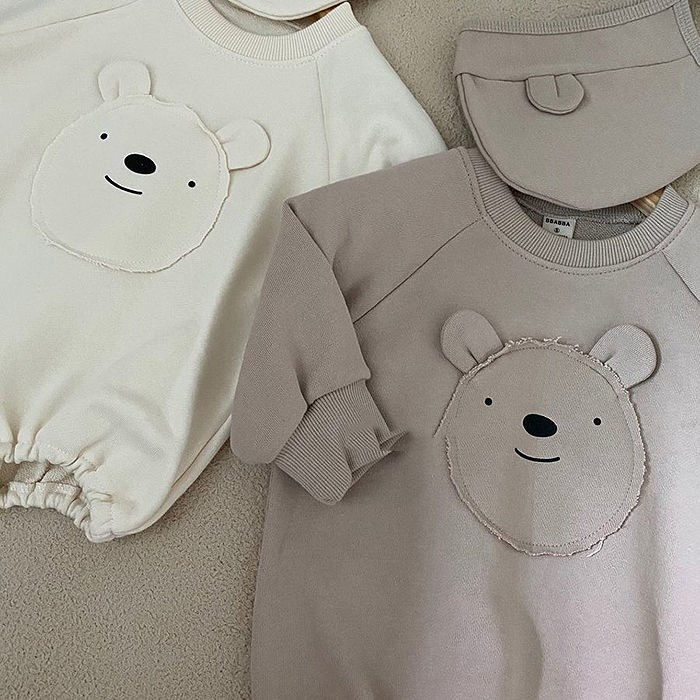 Bộ Áo Liền Quần Có Mũ Tai Gấu Đáng Yêu Cho Bé