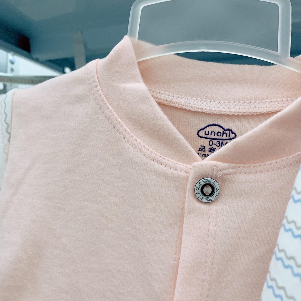 Bộ quần áo mùa đông dài tay cúc cài giữa cổ tàu giữ ấm Unchi vải cotton nỉ co giãn 4 chiều cho bé (5-14kg)