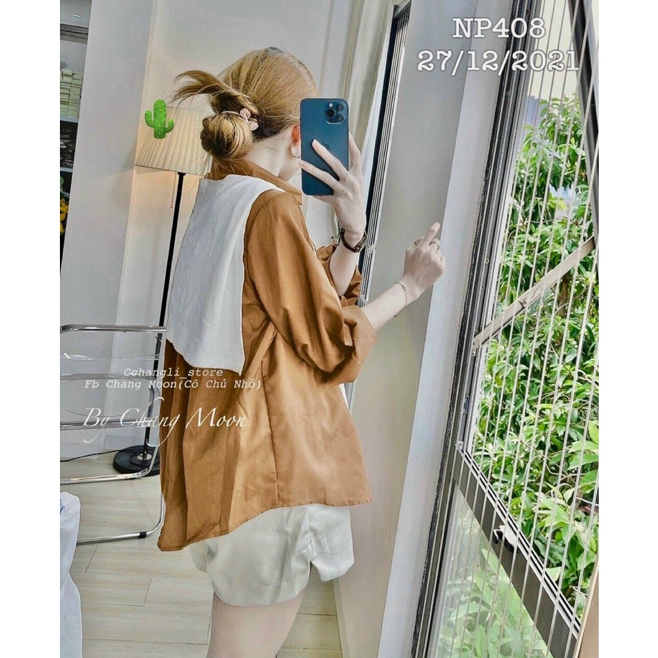 Áo sơ mi xinh form rộng kèm khăn buộc cổ dễ thương pc