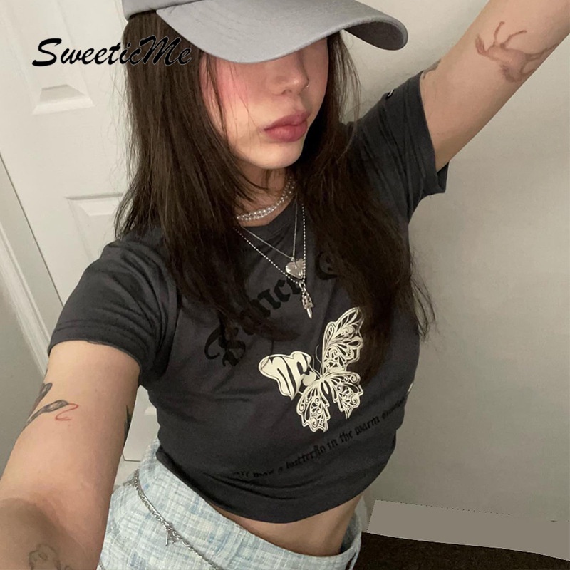 Áo Thun Lửng Dáng Ôm In Họa Tiết Mới Dành Cho Nữ