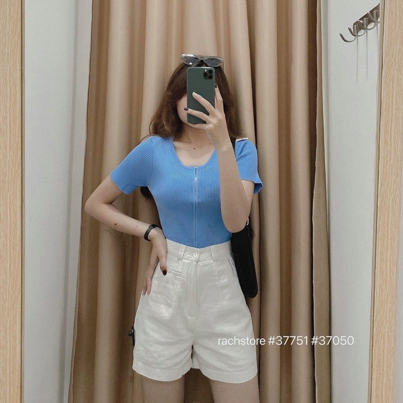 [RÁCH STORE]Áo Thun Gân Kéo Khoá k276-Quần Short Vải Túi Mổ 032