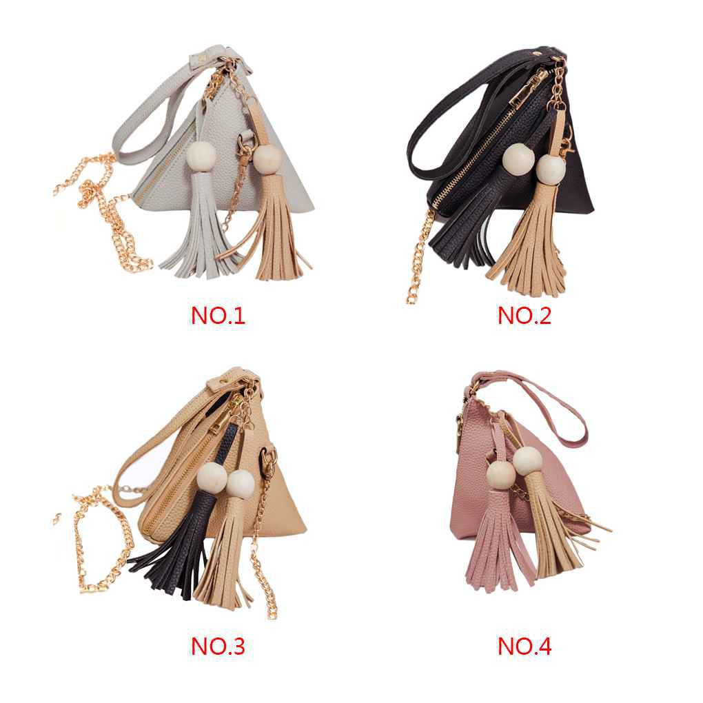 Túi đeo chéo da PU hình tam giác đính tua rua