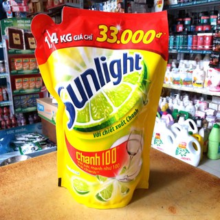 Nước rửa chén sunlight chanh 100 túi 1, 4 kg.