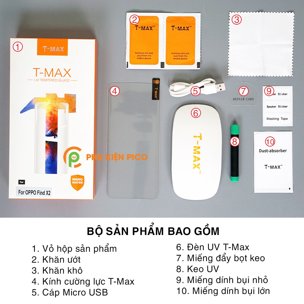 Kính cường lực Oppo Find X2 | Find X2 Pro | Find X3 | Find X3 Pro đèn UV cỡ lớn T-Max - Dán màn hình Oppo Find X2