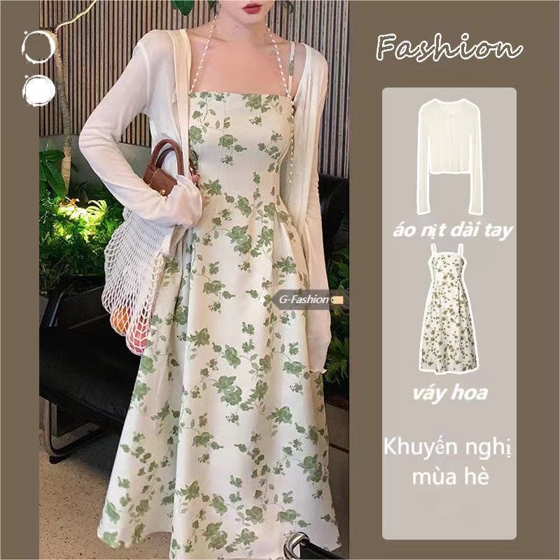 Váy 2 Dây Hoa Nhí Dáng Dài Phong Cách Tươi Mới Mùa Hè Đầm Nữ