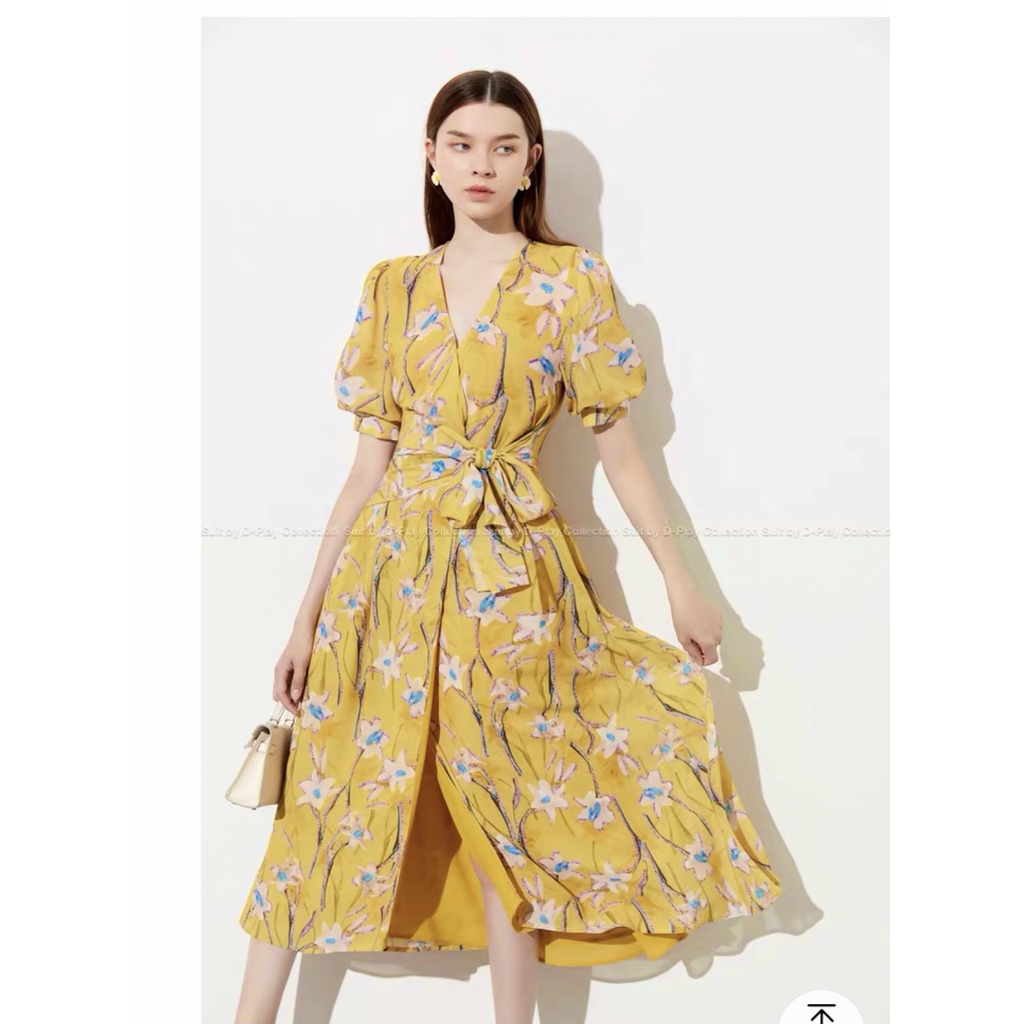Váy VNXK Zara. Chất thô lụa, màu vàng mù tạt tôn da, dáng kimono thời thượng, che khuyết điểm cực đỉnh.