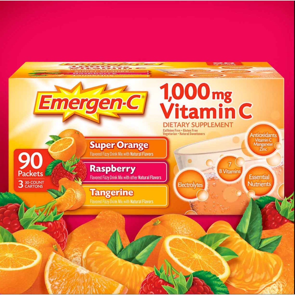 [MỸ] HỘP 90 GÓI C SỦI HƯƠNG TRÁI CÂY EMERGEN-C VITAMIN C 1000 MG