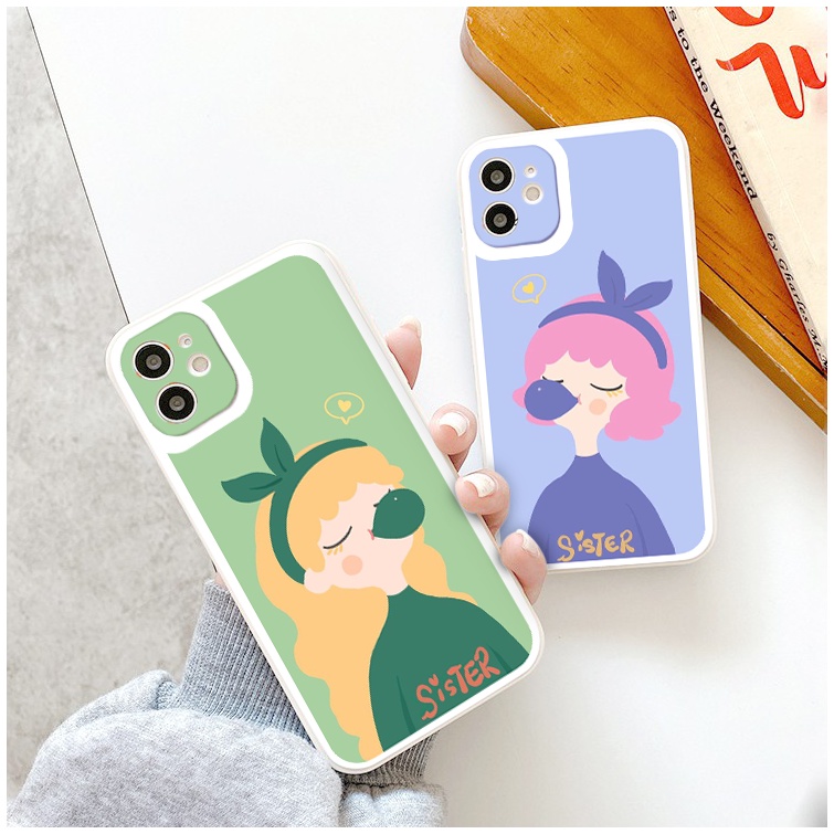 Ốp iphone - Ốp lưng iphone cạnh vuông viền camera Đôi chị em dành cho ip 6 đến 14promax - ng019