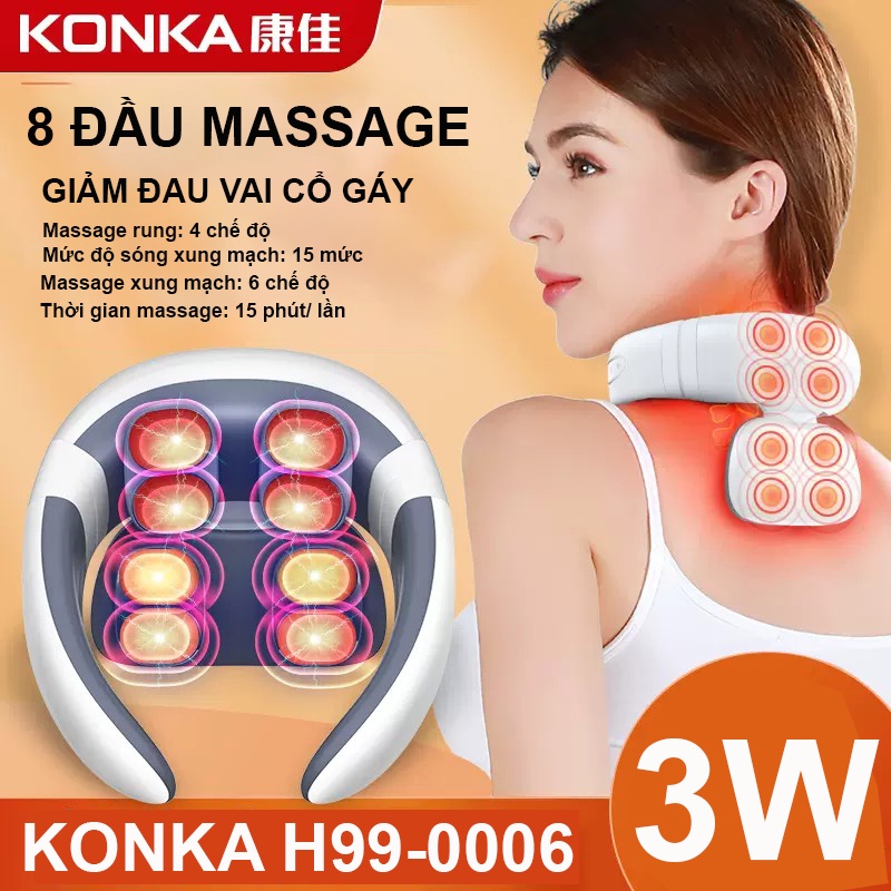 Máy Mát Xa Cổ Vai Gáy KONKA H99, Massage Trị Liệu Xung Điện Giảm Đau Mỏi Với 8 Chế Độ Massage