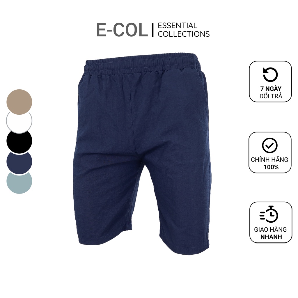 Quần short đũi nam E-COL (48-85kg) vải đũi co giãn, mát mềm nhẹ