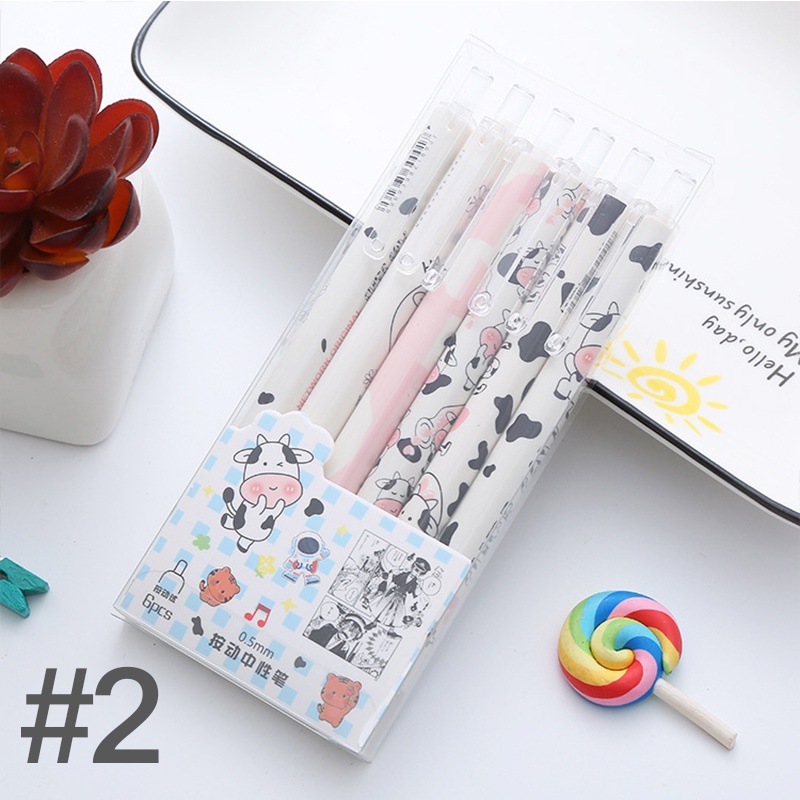 Set 6 Bút Nước Ngòi 0.5mm Họa Tiết Hoạt Hình Đáng Yêu