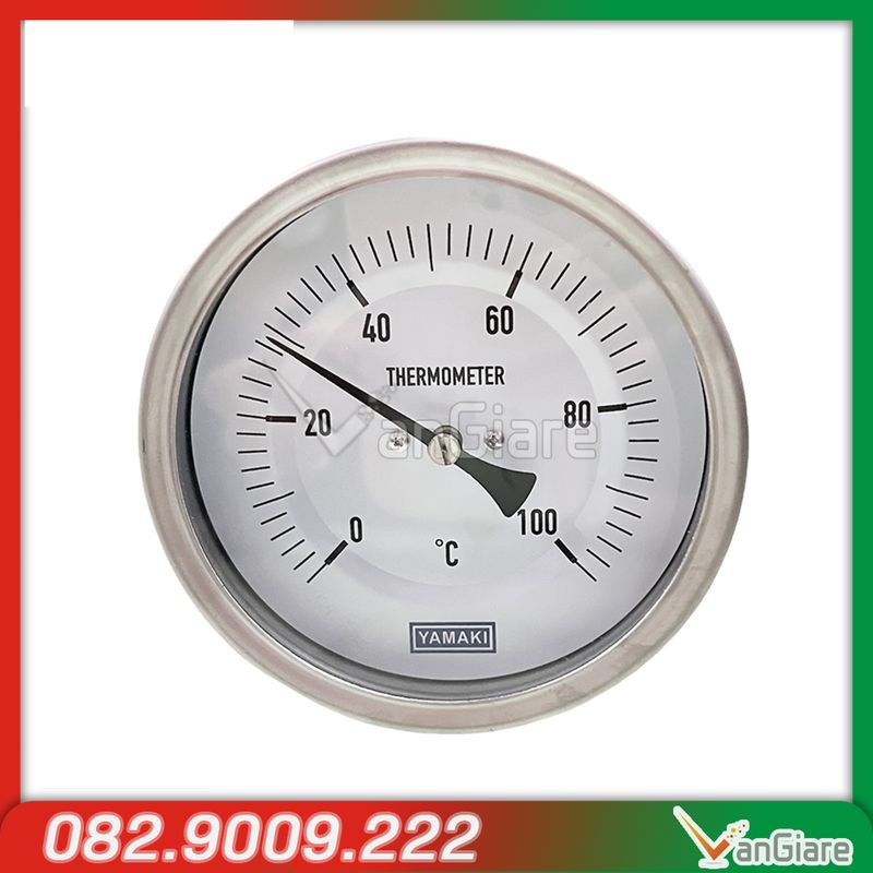 Đồng hồ nhiệt độ inox 304 châng ngang - chân sau , có nút reset, yamaki 100 độ C