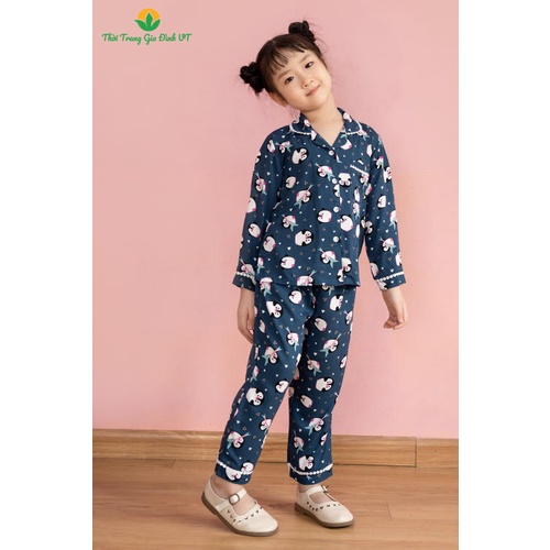 Bộ lanh pijama mặc nhà cho bé gái Việt Thắng, quần dài, áo dài tay - B70.2102