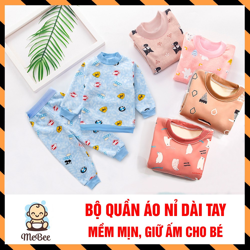 Bộ Quần Áo Nỉ Bông Dài Tay 2 lớp Cho Bé Trai, Bé Gái (5-15g) -Loại MỚI