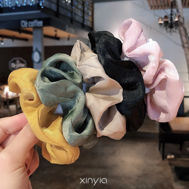 Dây Buộc Tóc Vải Satin Co Giãn Màu Trơn Tiện Dụng Cho Nữ-oll