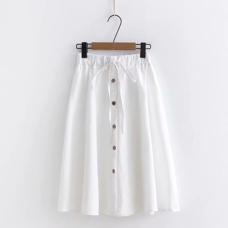 _ Chân váy đũi Hàn đính nơ phối cúc nhiều màu