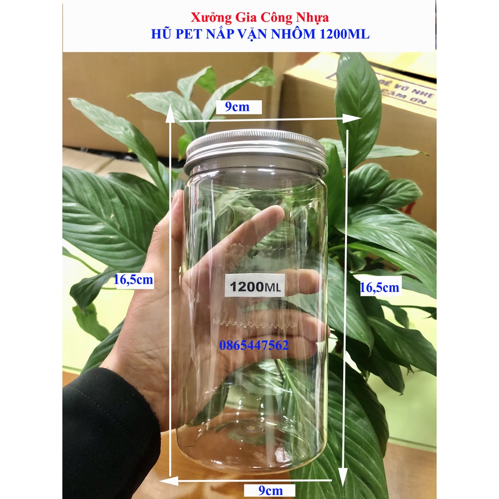 Combo 8 Hũ Nhựa PET 1200ml Nắp Nhôm-Hộp Nhựa Nắp Nhôm Đựng Thực Phẩm Đồ Khô Ngũ Cốc