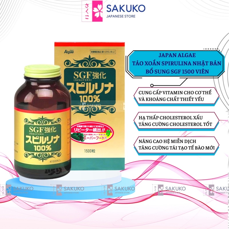 Viên Uống Tảo Xoắn SPIRULINA Bổ Sung SGF 1500 Viên Nội Địa Nhật - SAKUKO