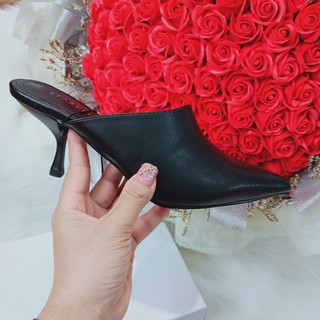 Sục da nữ, gót cao 5cm, màu đen, da bóng