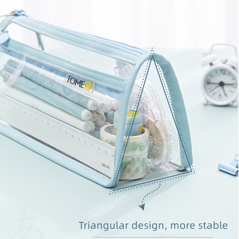 Hộp đựng bút trong suốt 2 ngăn - túi đựng bút học sinh cute - hộp bút cỡ lớn