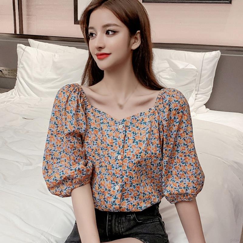 Áo voan hoa trễ vai phong cách Hàn Quốc xinh xắn cho nữ