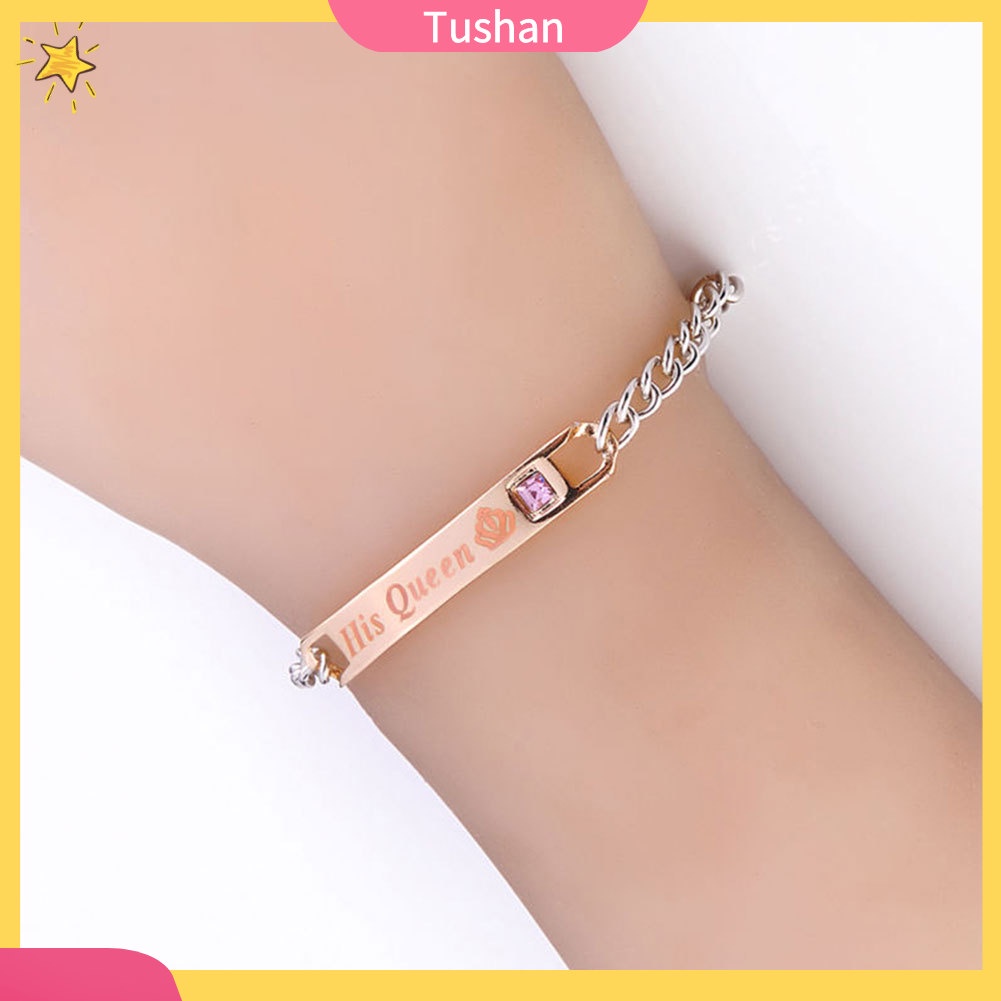 Vòng tay kim loại mặt chữ HIS QUEEN / HER KING cho cặp đôi