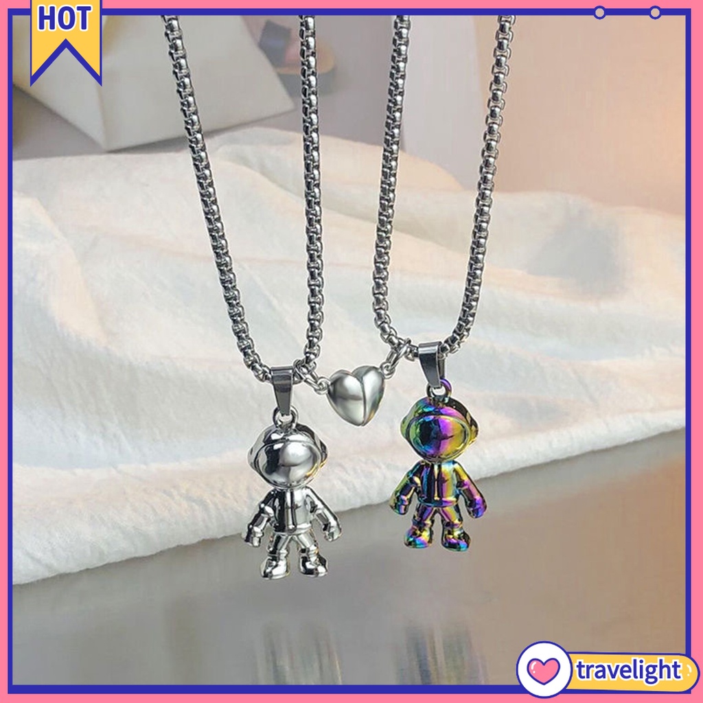 (Travelight) Set 2 Dây Chuyền Mặt Mịn Có Khóa Nam Châm Hình Phi Hành Gia Sáng Tạo Cho Cặp Đôi