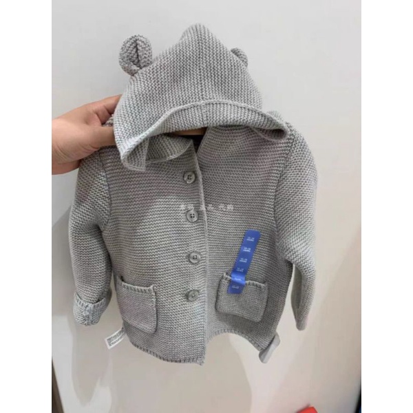 Áo khoác cho bé , áo len gap xuất dư xịn màu xám trơn dễ mix đồ , cardigan co giãn chất mềm mũ tai gấu - tiệm nhà an