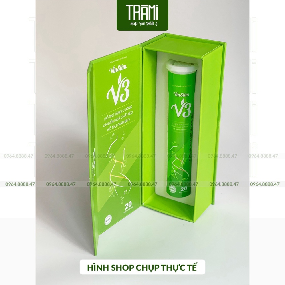 Viên Sủi Giảm Cân V3 Vinslim Chính Hãng, Hộp 20 Viên, Đốt Mỡ Thừa, Thích Hợp Mọi Cơ Địa,