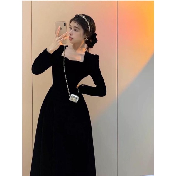 Váy nhung xếp li hông vintage lên dáng cực chuẩn màu đỏ đô