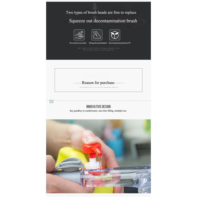 Bàn chải chà nồi chảo tự động có tay cầm dài / Cọ rửa chén bát đa năng tay cầm dài