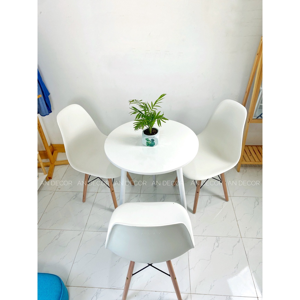 Bàn Ăn Bằng Gỗ Màu Trắng Hình Tròn Bàn Cafe Bàn Ban Công Chân Cao Sơn Trắng