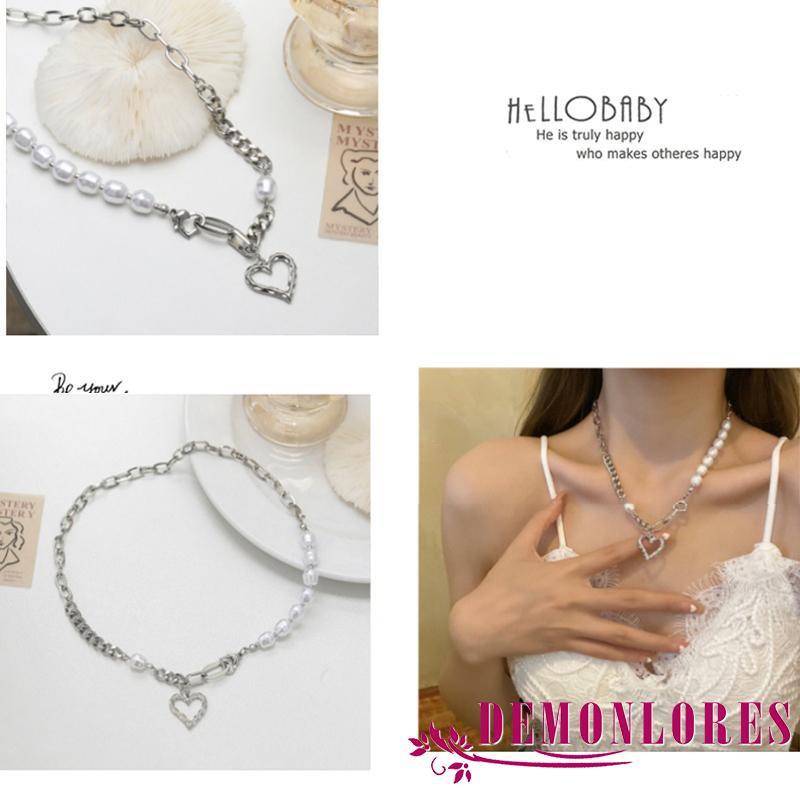 Vòng cổ hợp kim mặt hình trái tim đính ngọc trai giả thời trang cho nữ