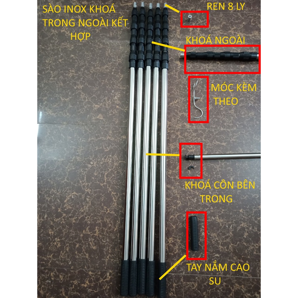 Sào rút inox đa năng,gậy kéo dài như ý,kéo ra thu gọn.móc cành,lấy đồ trên cao,phơi đồ,treo lồng chim,quét trần nhà