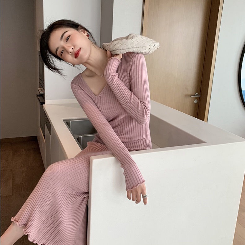 Đầm COZOK dệt kim dài tay ôm dáng phong cách cổ điển thanh lịch dành cho nữ