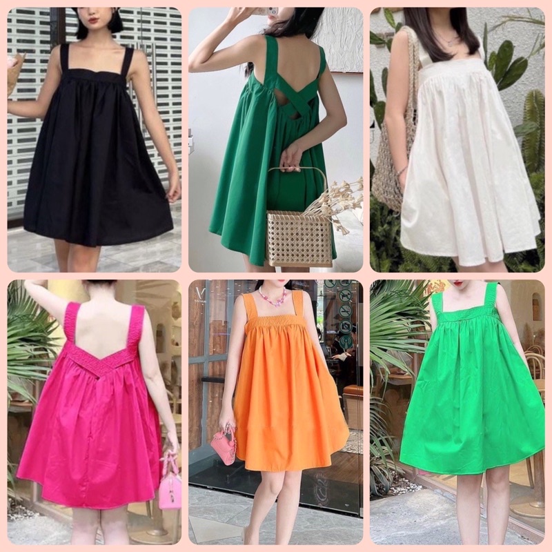 VÁY 2 DÂY CHÉO LƯNG BABYDOLL THÔ PHỒNG DÁNG NGẮN ULZZANG