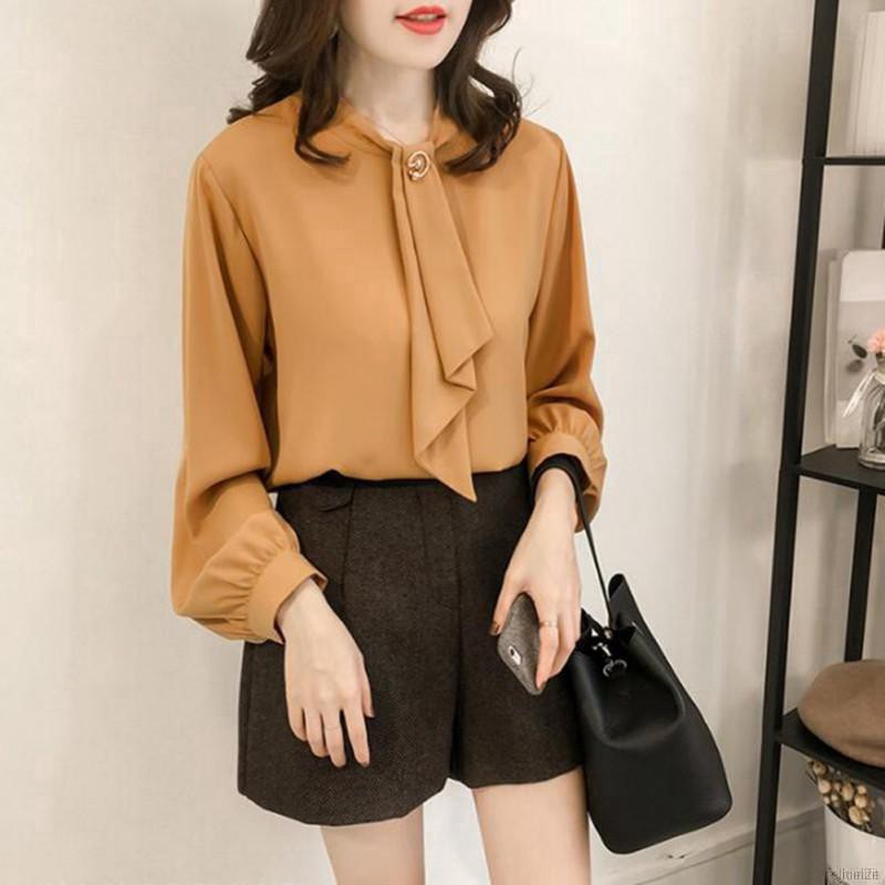 Women Loose Summer Sweet Solid Color Lantern Sleeve Stand Collar Bottoming Blouse | WebRaoVat - webraovat.net.vn