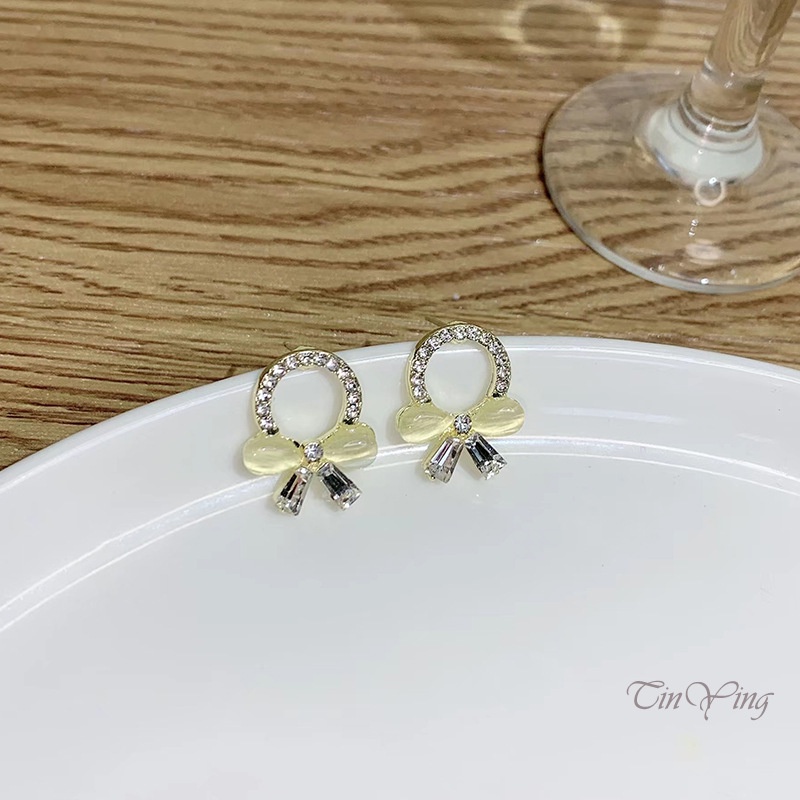 GETNOIVAS Đôi khuyên tai hình nơ đính đá thanh lịch cho nữ