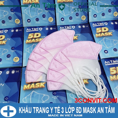 Hộp 10 chiếc khẩu trang y tế cao cấp 3 lớp 5D Mask An Tâm