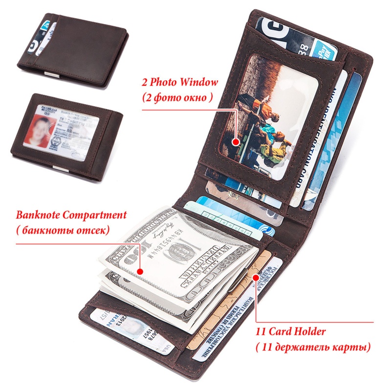 Ví Da PU Gập Đôi Phong Cách Vintage Cho Nam Giá Đỡ