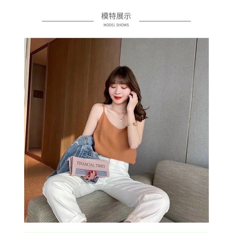 Áo hai dây cổ tim đũi lụa trơn Basic (hàng sẵn)
