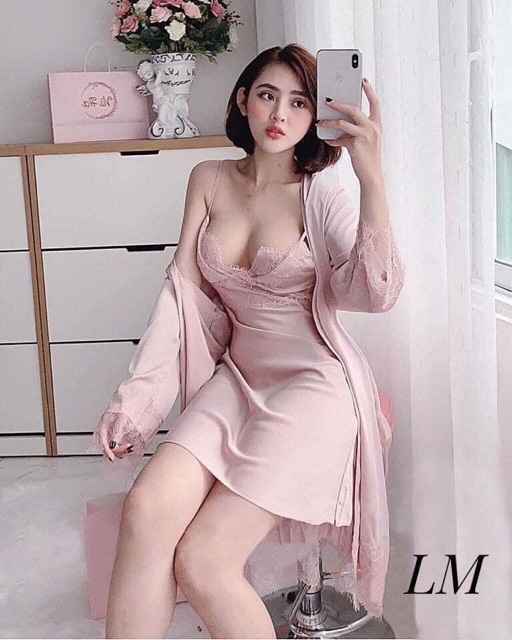Sét váy ngủ kèm choàng viền ren ngực | BigBuy360 - bigbuy360.vn