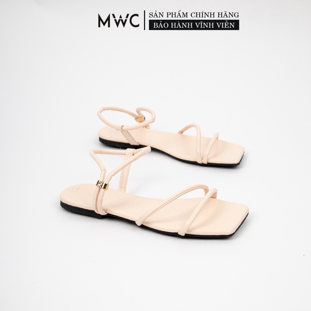 Giày Sandal Nữ MWC Đế Bệt Mũi Vuông Quai Mảnh Dây Chéo Trẻ Trung Màu Đen Kem NUSD- 2765