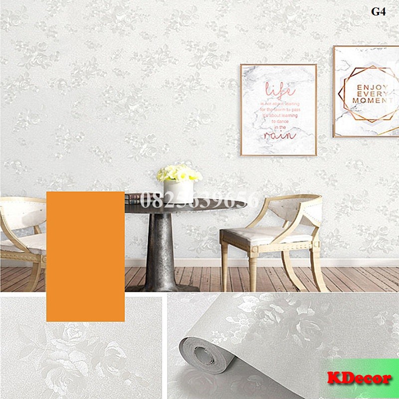 10m Giấy dán tường Hoa Văn tuyết trắng 10m có sẵn keo khổ rộng 45cm